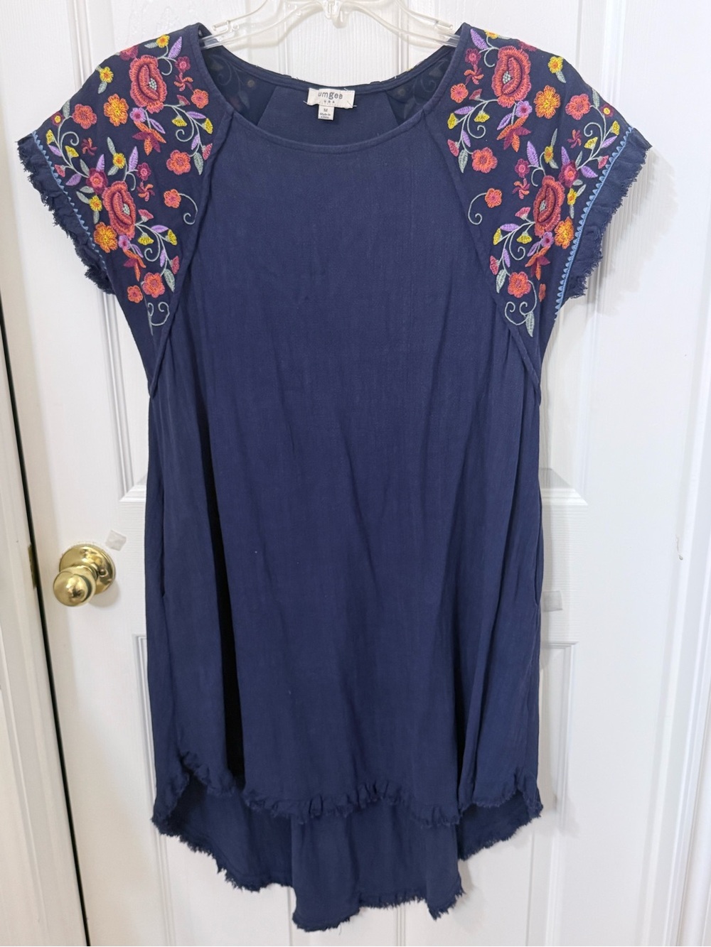 Umgee Navy Floral Embroidered Mini Dress